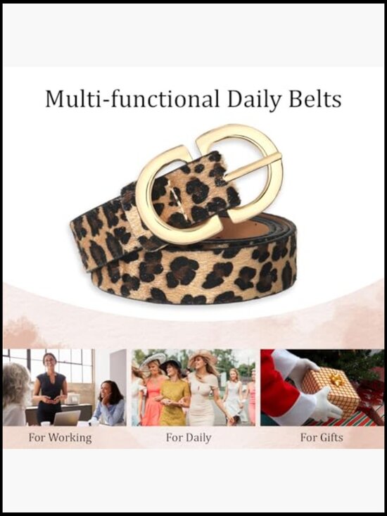 4 Pack Faux Leather Belts for Women Dress Belt with Gold Buckle
